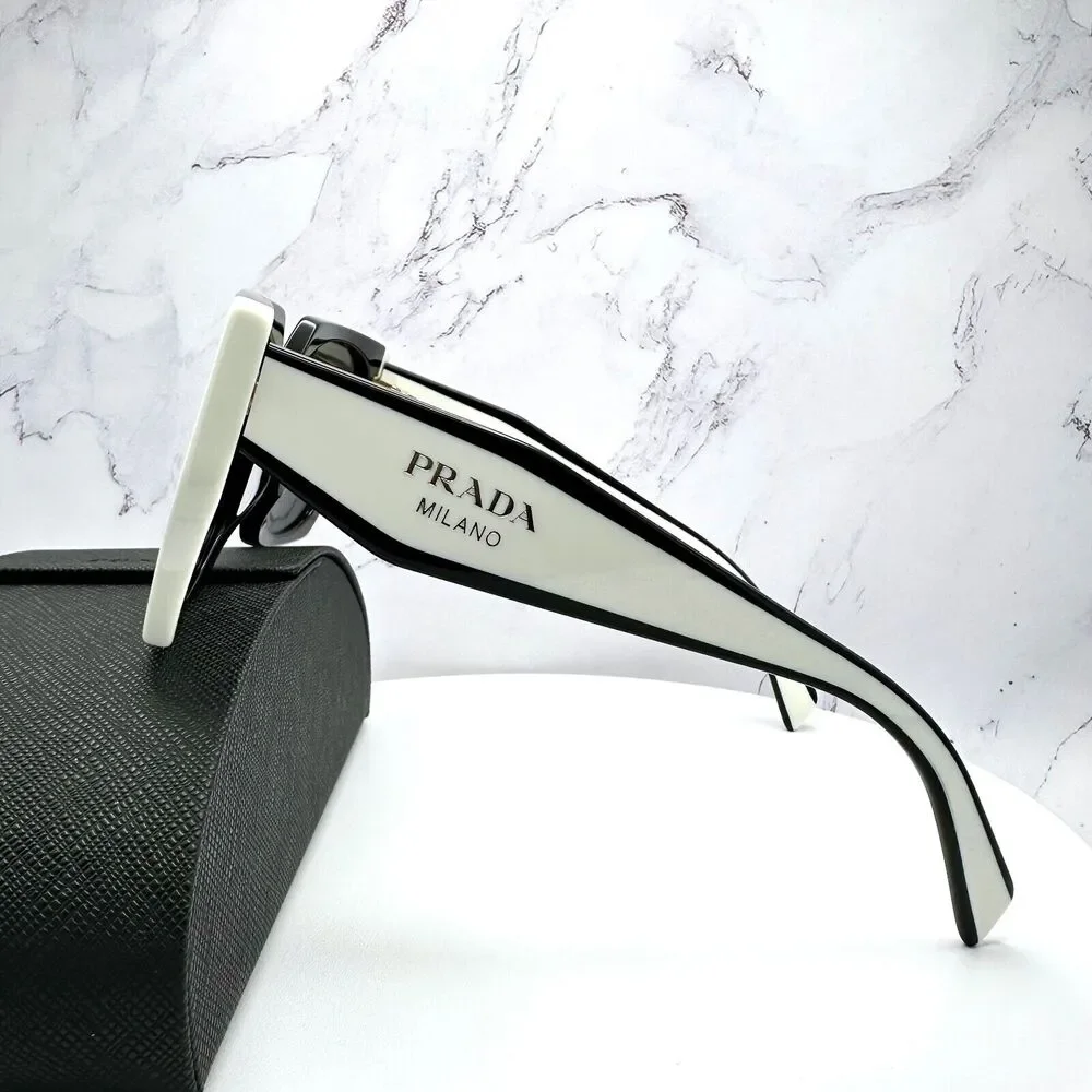 New Prada Sunglasses Womens Black White Symbole Logo Authentic Gold Logo Italy